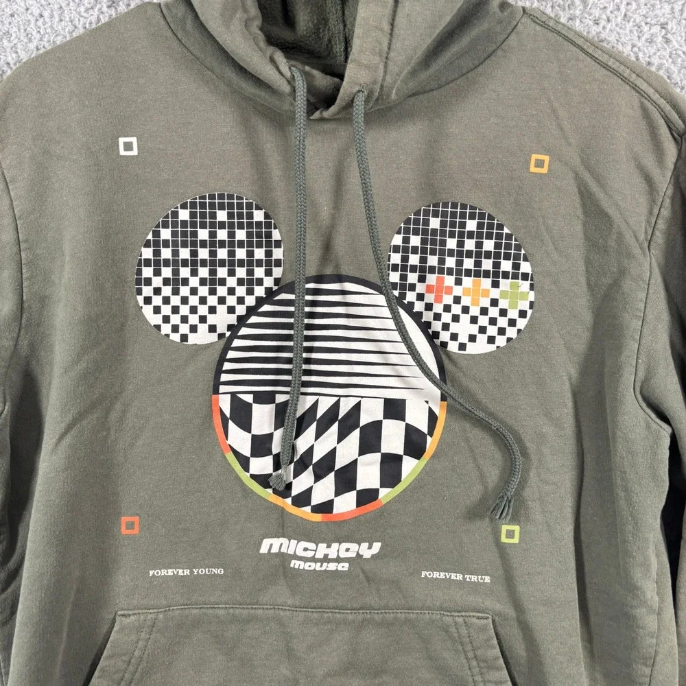 Disney Mickey Mouse Mens Small Olive Green‎ Geometric Graphic Pullover Hoodie S